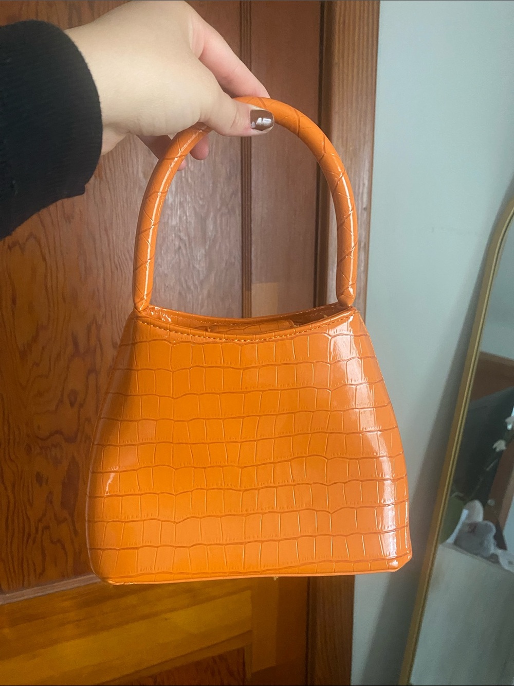 Billini Tangerine Orange Croc-Embossed Mini Top-Handle Bag
